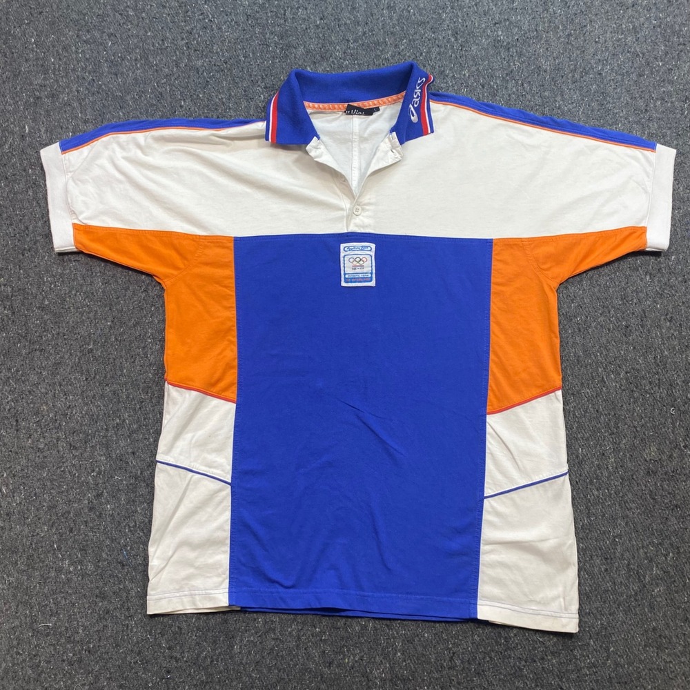 Asics Sydney 2000 Olympic Team Netherlands Polo Sz L Mens Blue Orange Colorblock